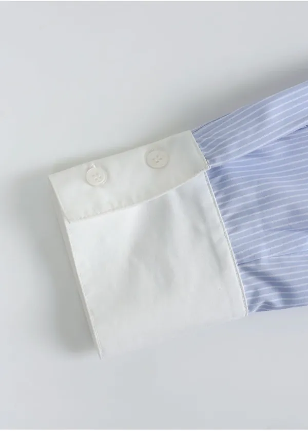 [44-120]  Droplet Stripe Layered Shirts&nbsp;드랍렛 스트라이프 레이어드 셔츠 소라 (가을/데일리룩/오피스룩/캐주얼룩/데이트룩/마실룩/오버핏/스트라이프/긴팔/레이어드/빅사이즈/자체제작)