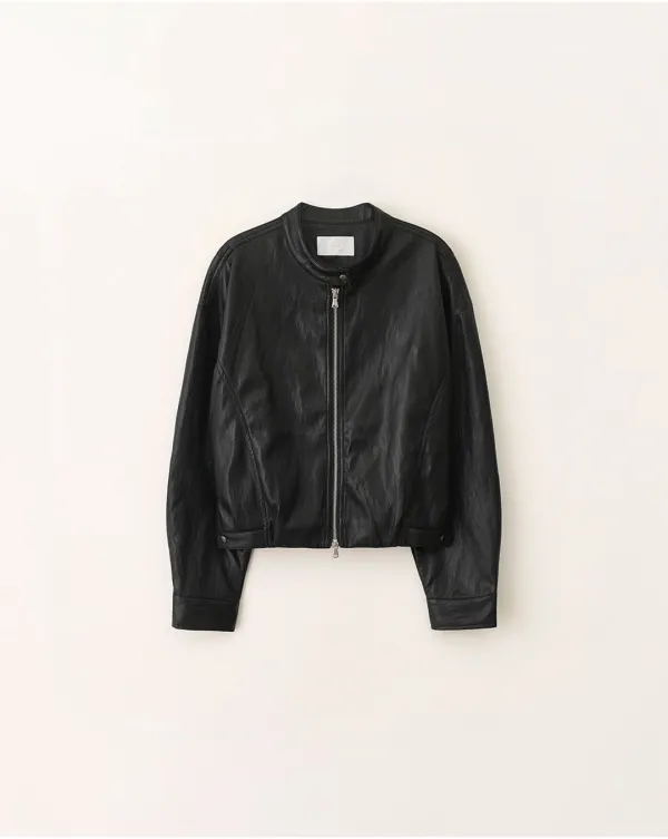 China collar soft faux leather jacket_Black