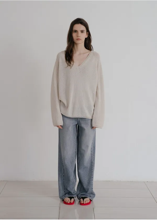 Paper v-neck knit [KNSS10KN01]_Cream beige