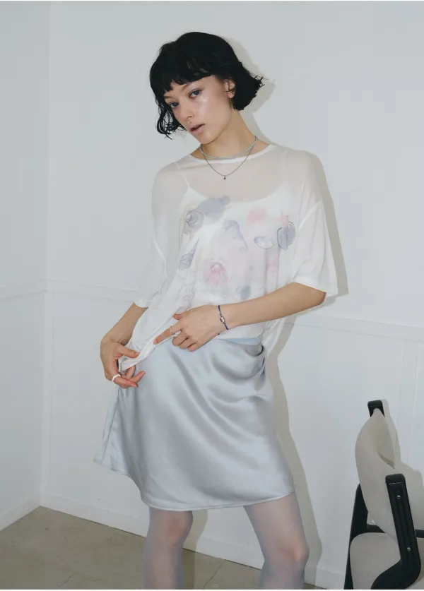 마린 그래픽 시스루 루즈핏 티셔츠 화이트 MDTS096WHITE