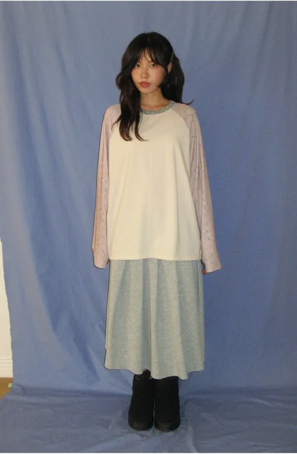 MIX PATTERN RAGLAN LONG SLEEVE FLORAL PINK