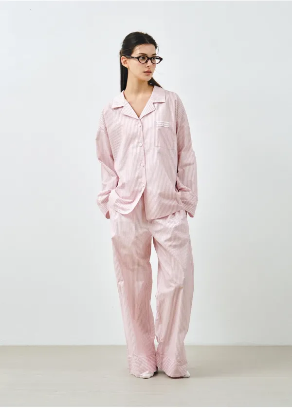 [SET] 컴포트 코튼 스트라이프 긴소매 파자마 핑크 MDPJ005PINK