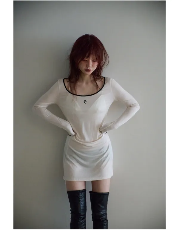 sheer deep u-neck ringer mini dress