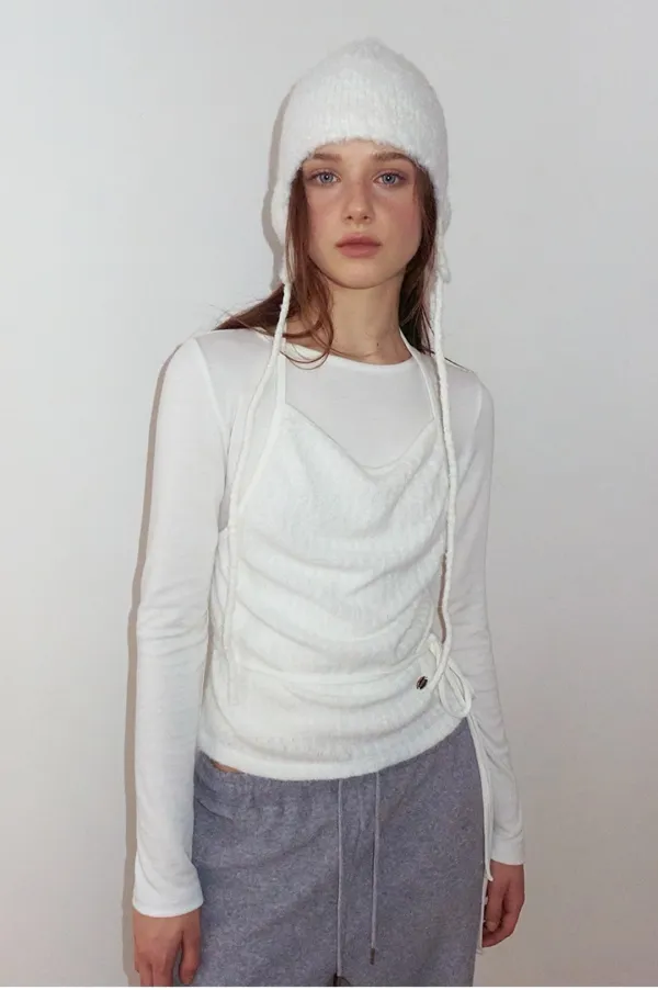 Hairy Halter Layered T-Shirt, Ivory