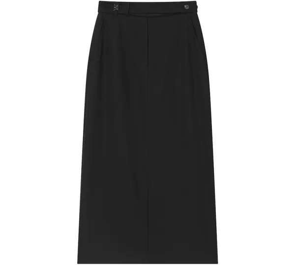 Split Waist Overlap Maxi Skirt [ Black ]