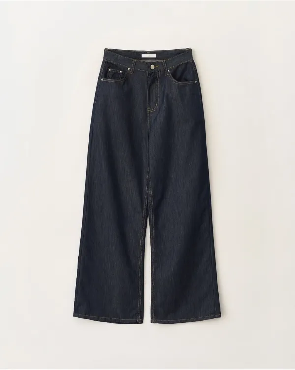 Raw wide denim pants_Dark blue