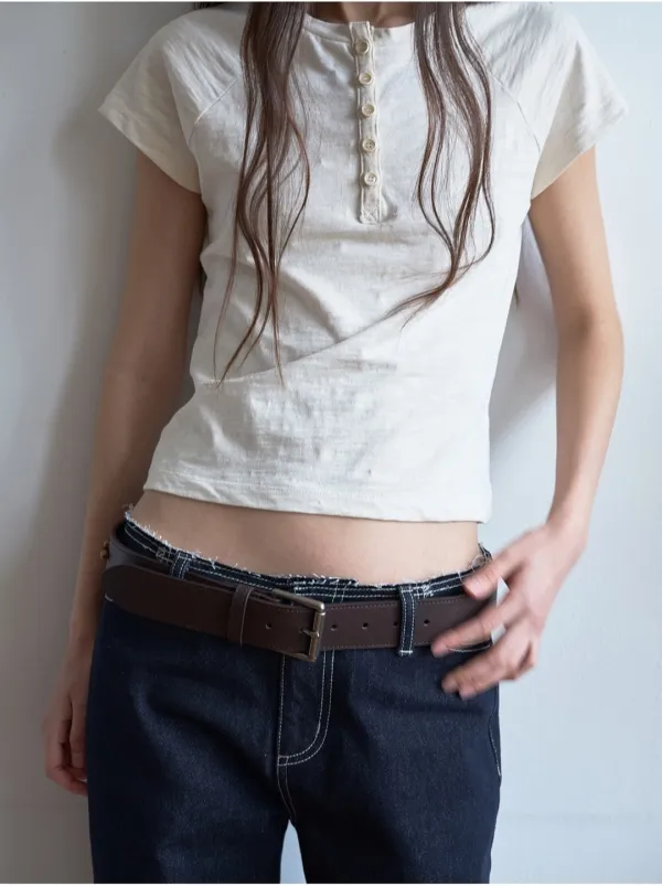 (6/5 예약배송) Beads Stitch Leather Belt [Brown]