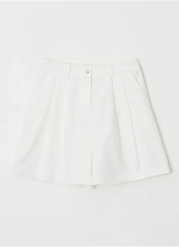 cotton double pintuck shorts-ivory