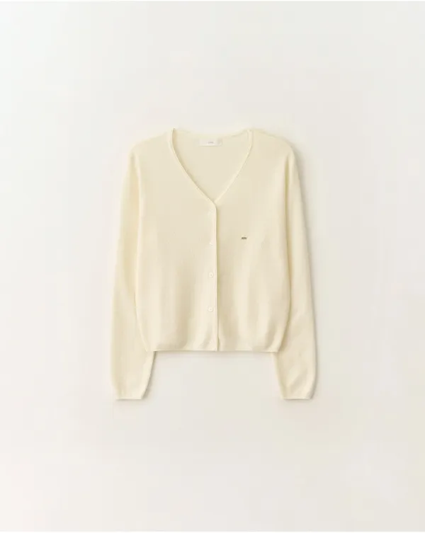Basic V-neck knit cardigan_Ivory