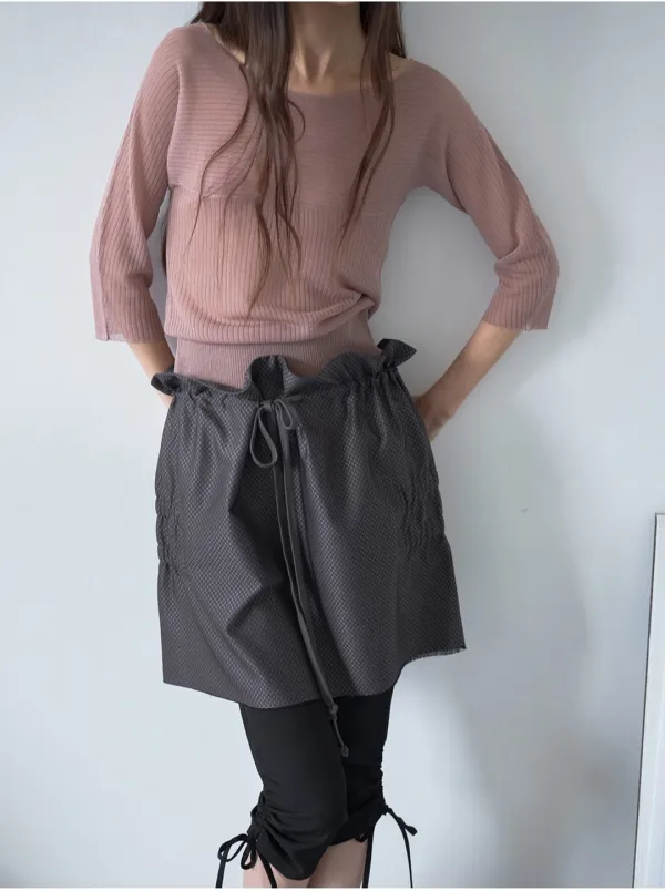 Cut Off Shirring Two Way Skirt [Charcoal]