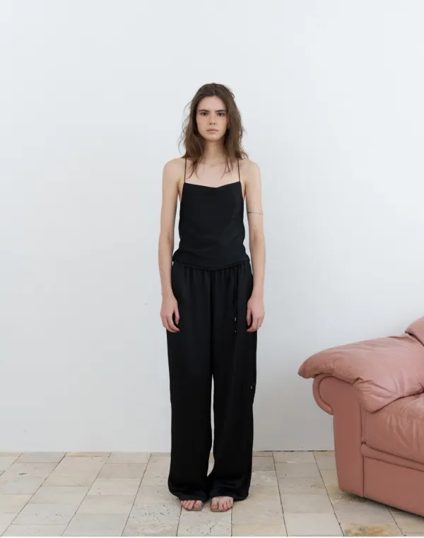 Wavy satin pants - black