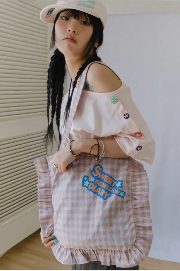 Sweet check shoulder bag (Pink)