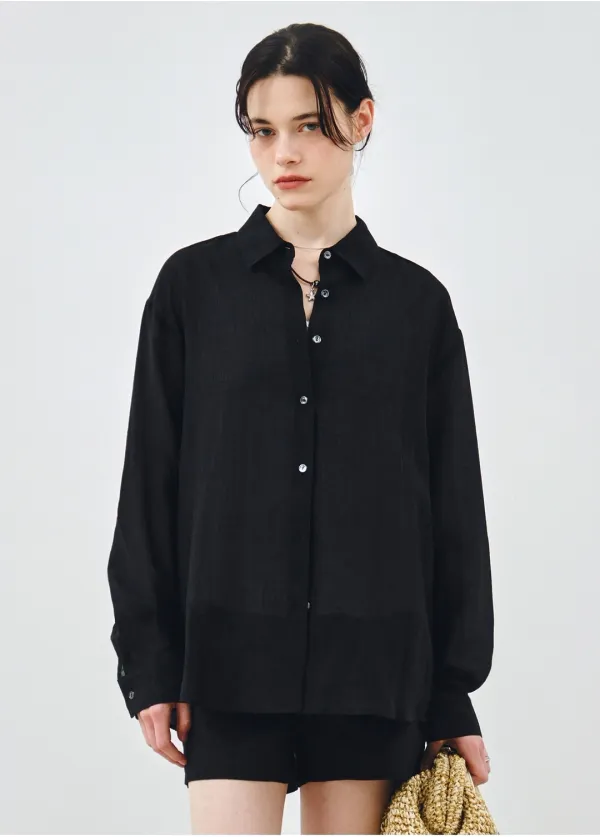 펄 링클 시스루 루즈핏 셔츠 블랙 MDSH029BLACK