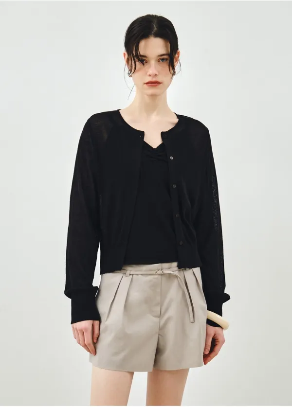 [SET] 린넨 시스루 가디건 & 슬리브리스 블랙 MDCD050BLACK