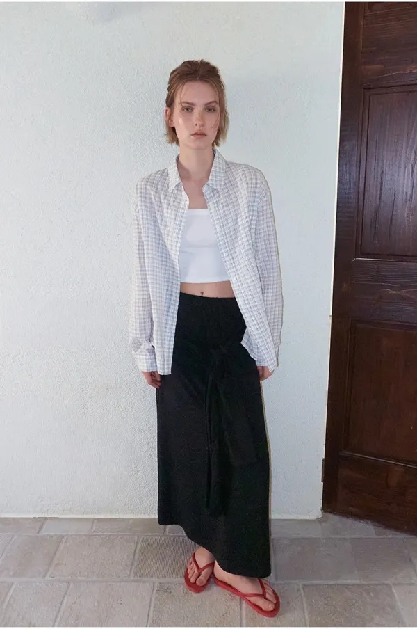 Loose Check Shirt, Ivory