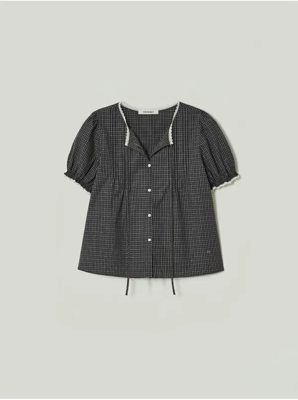 Pintuck Lace Blouse Grey Check