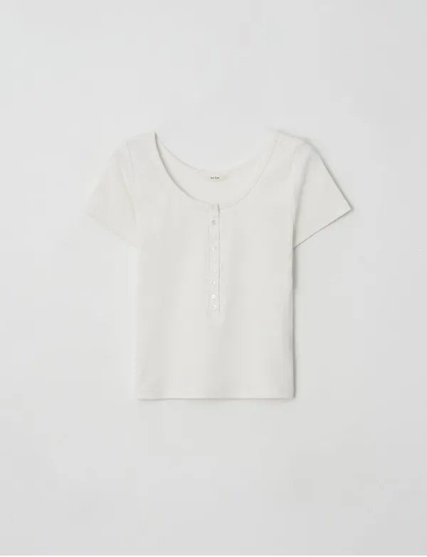 U-Neck Button T-Shirt(White)