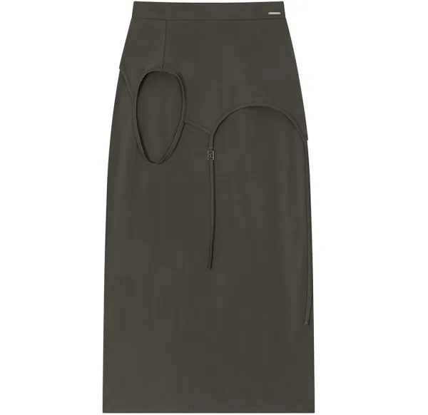 Double Layered Strap Maxi Skirt [ Charcoal ]