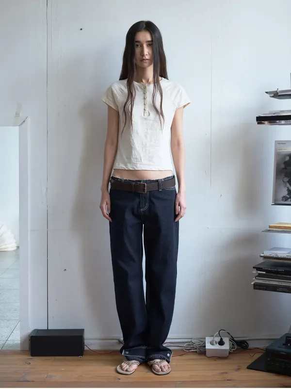 Henley Natural Cap Sleeve Top [Ecru]