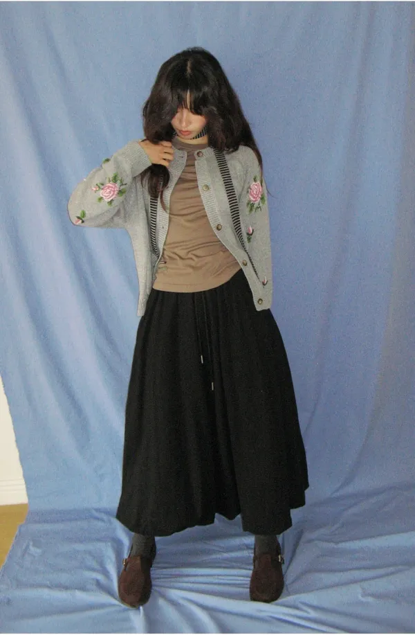 [11/10 순차배송] ROSE POINT ROUND CARDIGAN GREY