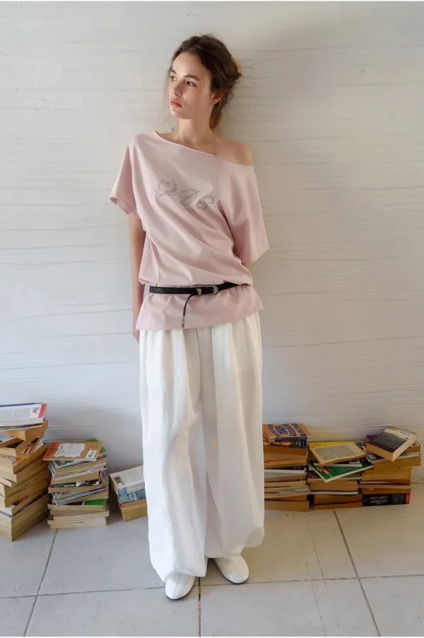 [17th 재입고] One Shoulder Logo Tee (Pink)