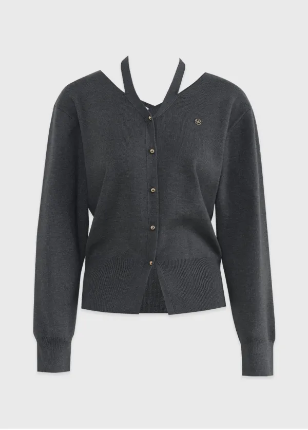 [44-120] Arnica Neck Strap Cardigan&nbsp;아르니카 넥 스트랩 가디건(가을-봄-데일리룩-출근룩-하객룩-격식룩-비스코스-콩단추-브이넥-포인트-빅사이즈-자체제작)