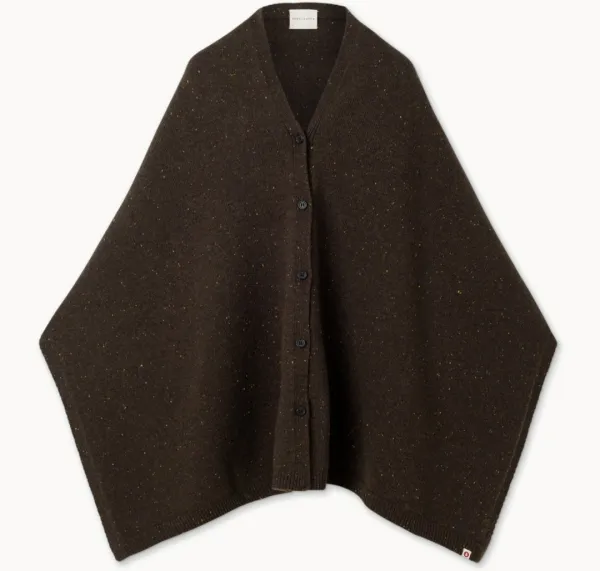 Wide button-up shawl_Brown