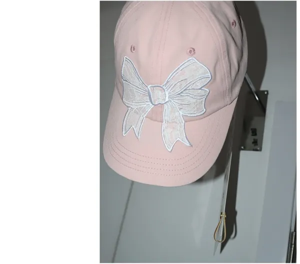 LACE RIBBON APPLIQUE BALL CAP SOFT PINK