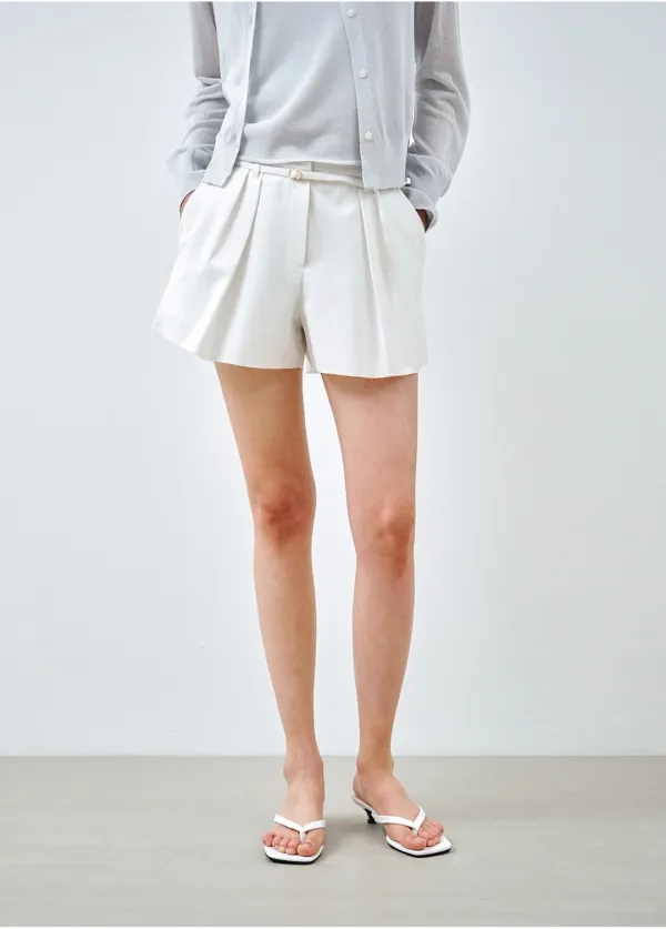 [벨트 SET] 클래식 투턱 숏 팬츠 화이트 MDPT079WHITE