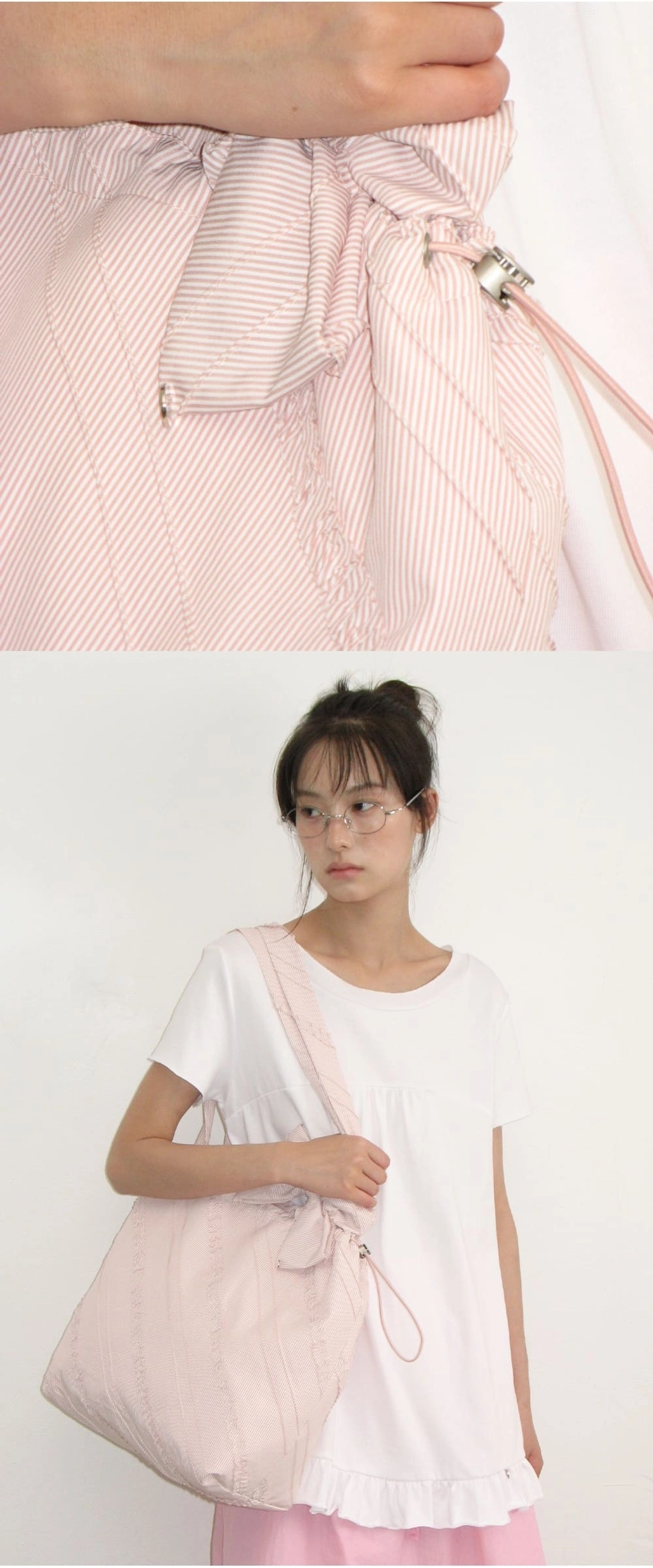 론론 RIBBON HAIR PIN SET FRILL ECO BAG SOFT PINK 상품 이미지 2