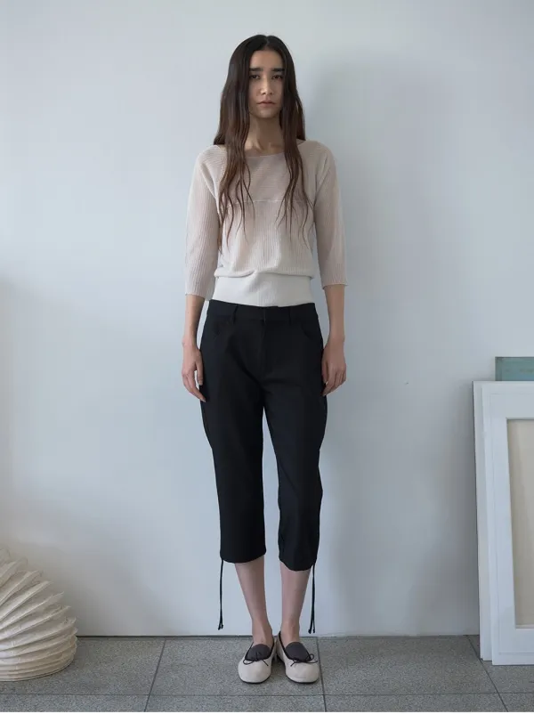 Sheer 3/4 Sleeve Knit Top [Ash Beige]