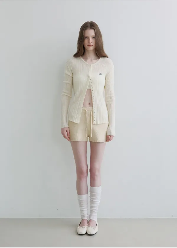 Pleats button cardigan [KNSS06CD11]_Ivory