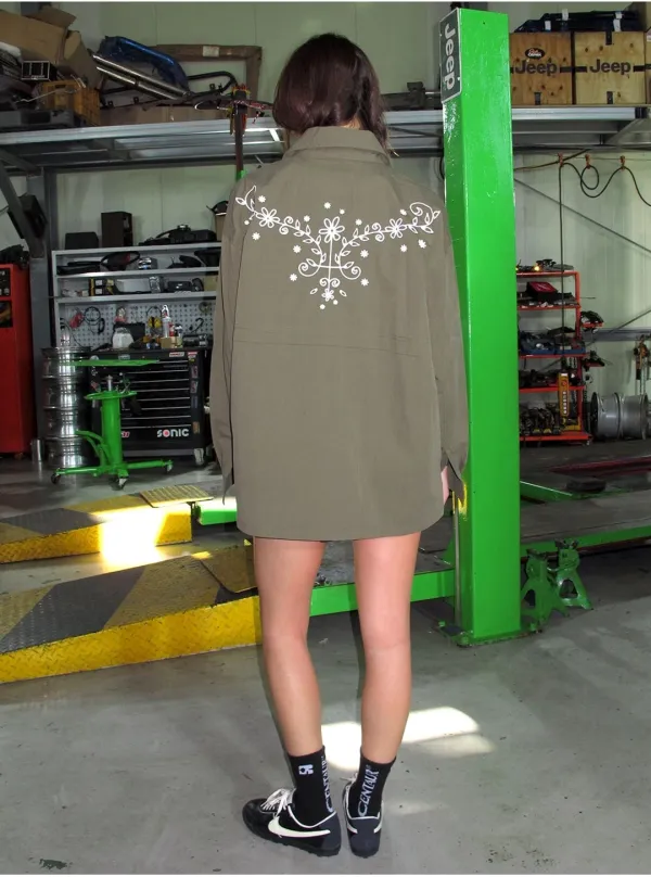 FLOWER NEEDLEWORK SHIRTS JACKET_KHAKI