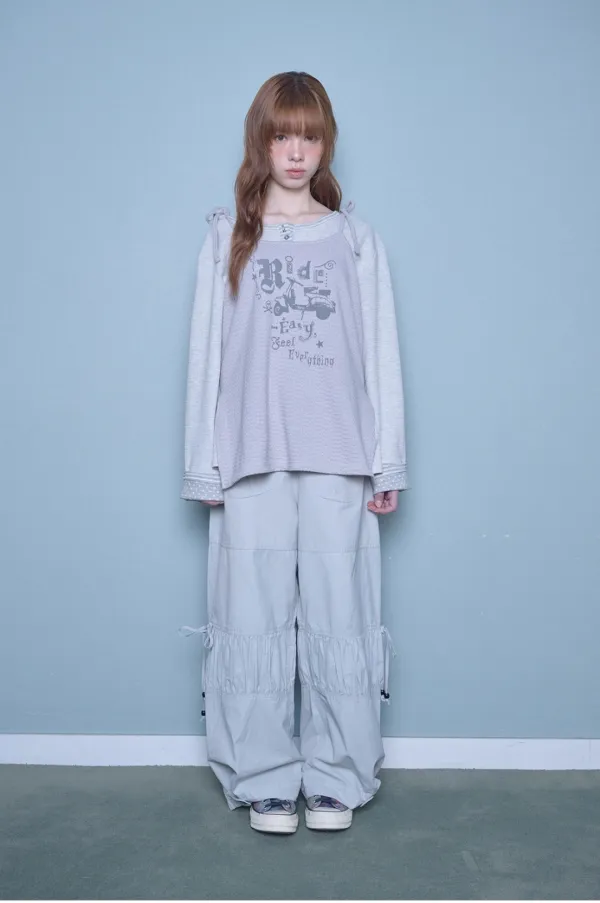 Shirring flap pants (Gray)