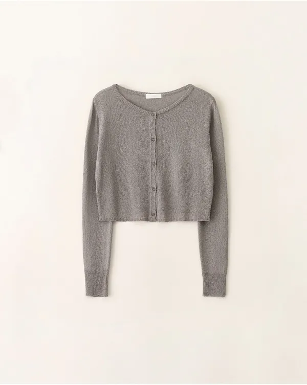 Easy boatneck knit cardigan_Melange Gray