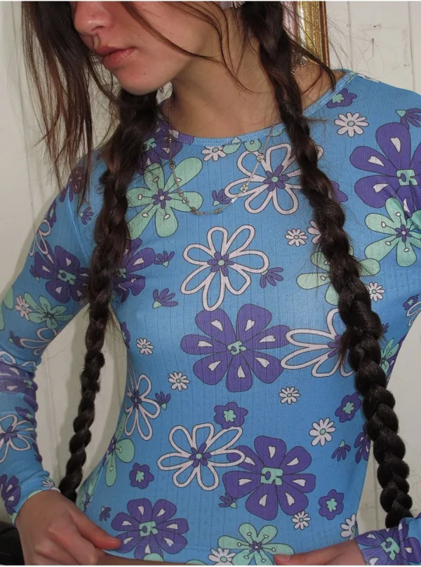 LUCKY FLOWER KNIT T-SHIRTS_SKY BLUE