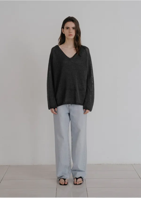 Paper v-neck knit [KNSS10KN04]_Charcoal