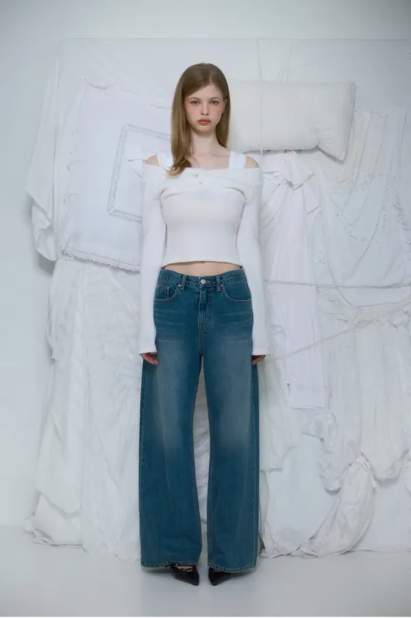 Twist Off Shoulder Long Sleeve [Ivory]