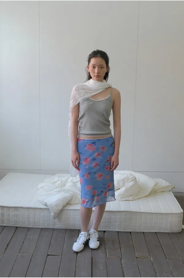 FLORAL SHEER SKIRT - BLUE