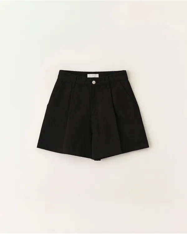 Pintuck cotton short pants_Black