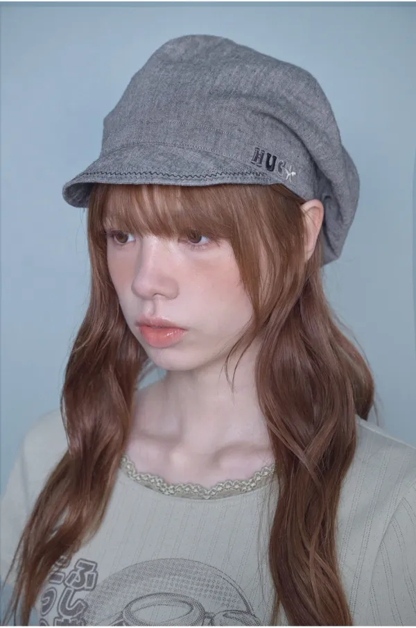 [6월 1일 출고] Washed denim newsboy cap (Black)