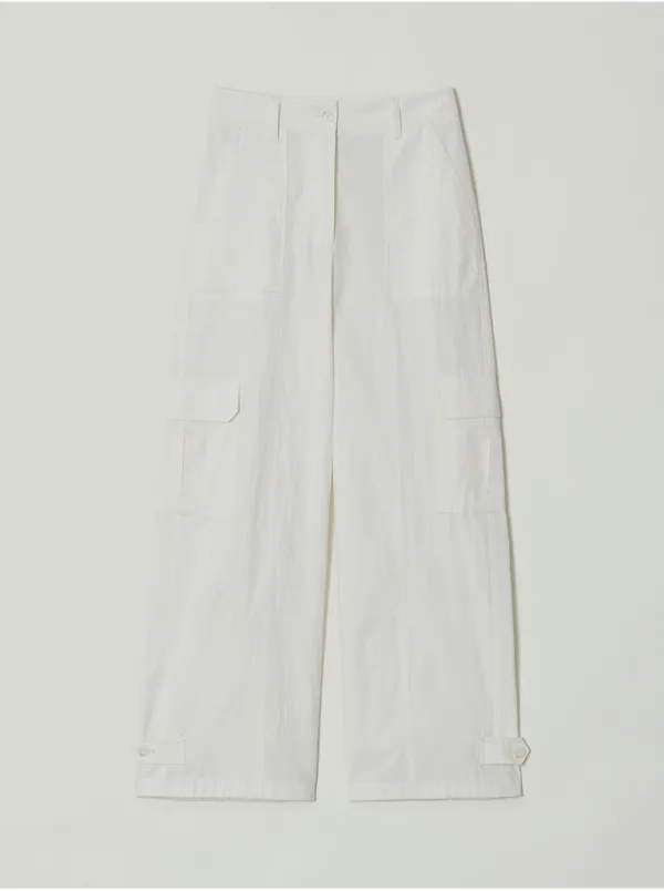 Wide Cotton Cargo Pants Ivory