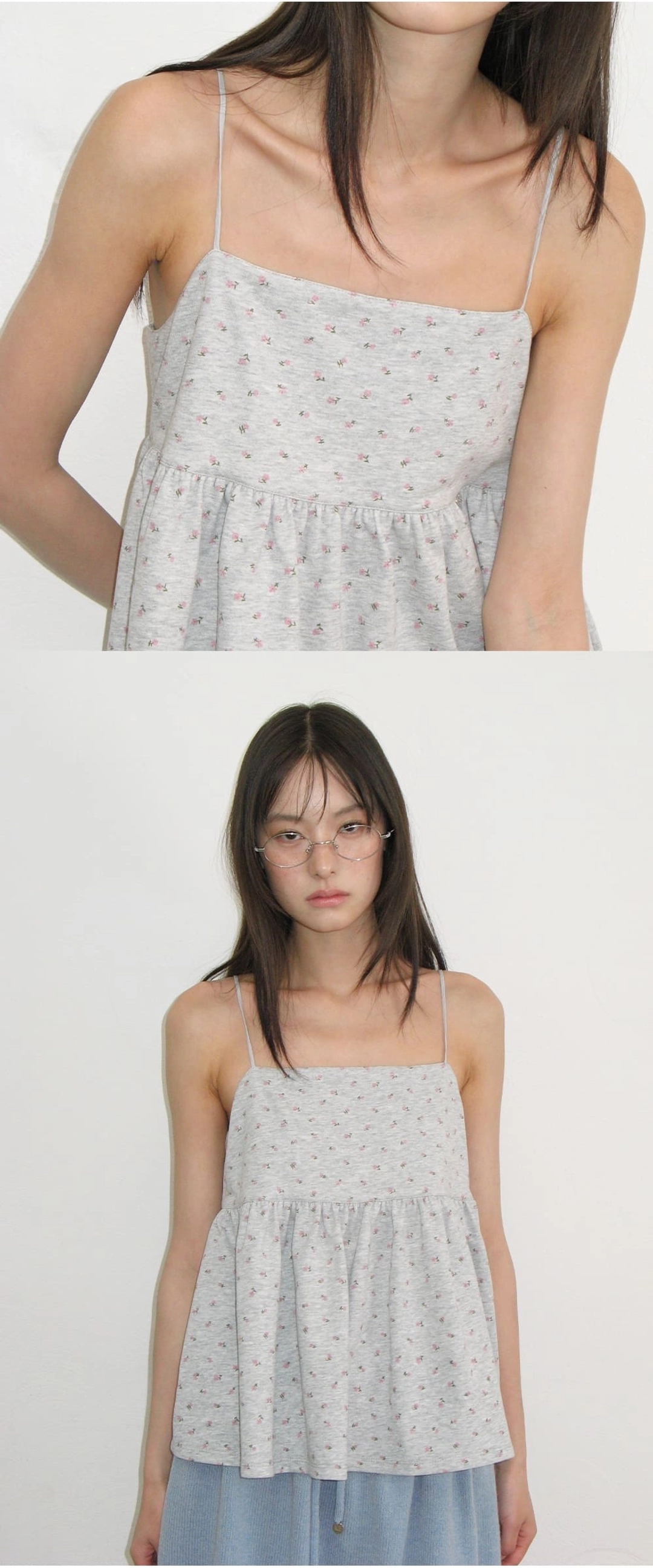 론론 FLORAL RIBBON GATHER SLEEVELESS GREY 상품 이미지 2