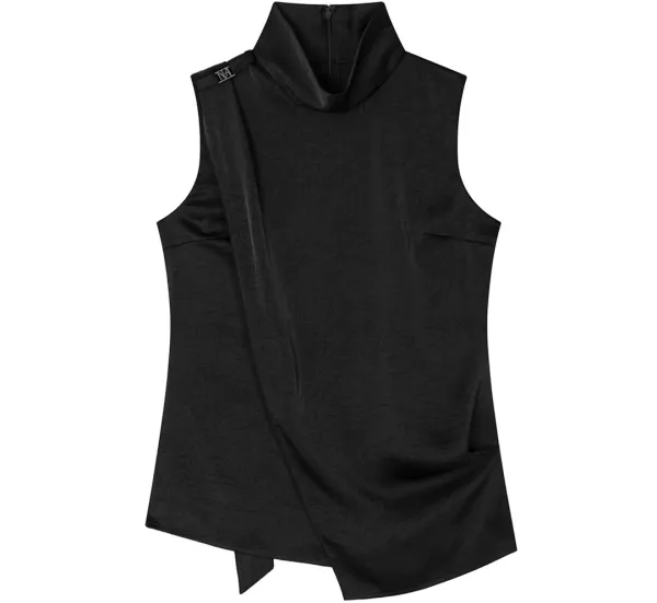 Draped High Neck Set-Up Sleeveless Top [ Black ]