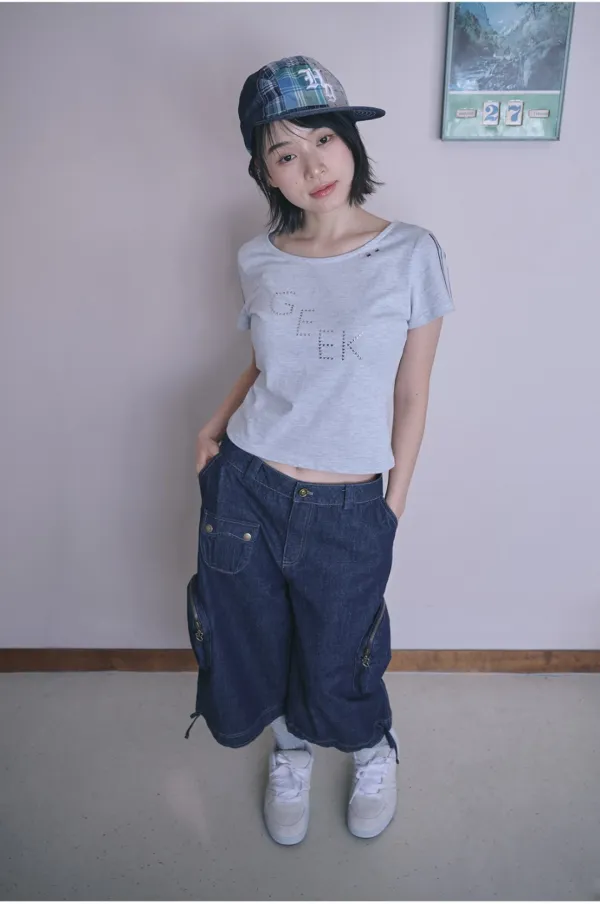 Washed bermuda cargo pants (Denim)