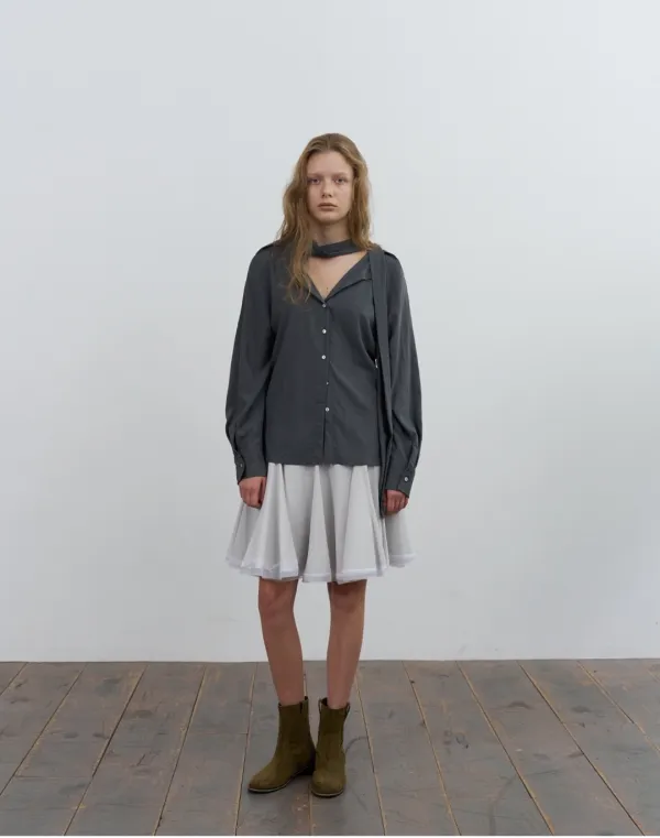 Glide tie high neck blouse - charcoal