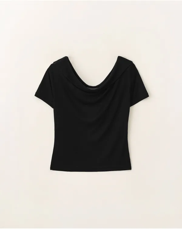 Drape off short sleeve t-shirt_Black