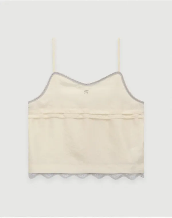 Dew trim satin cami top - cream