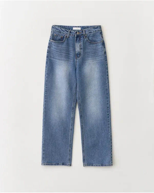 Straight washed denim pants_Blue