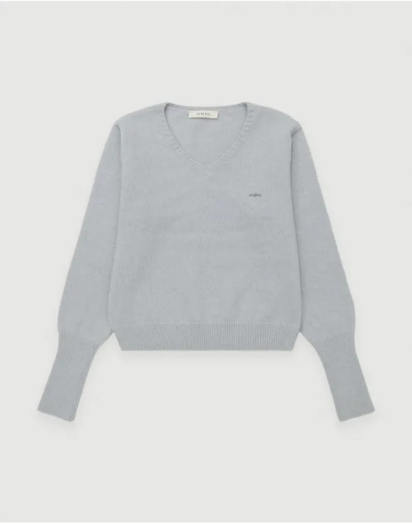 Raccoon v-neck warmer knit - mute blue